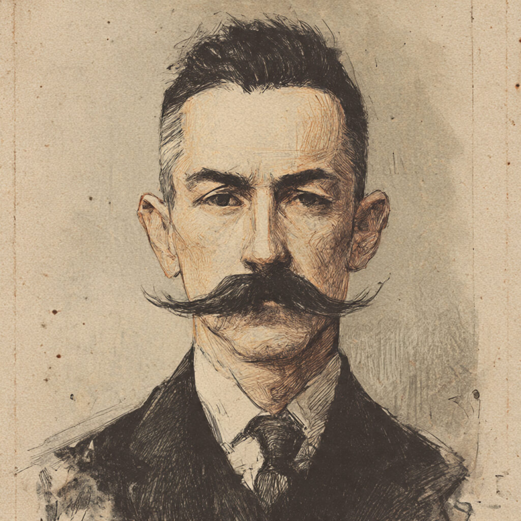 man with very sharp mustache man with very sharp mustache