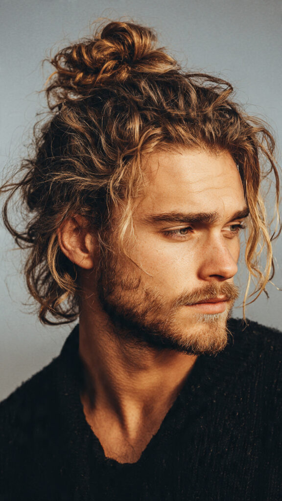 the grungy blonde messy bun hairstyle of