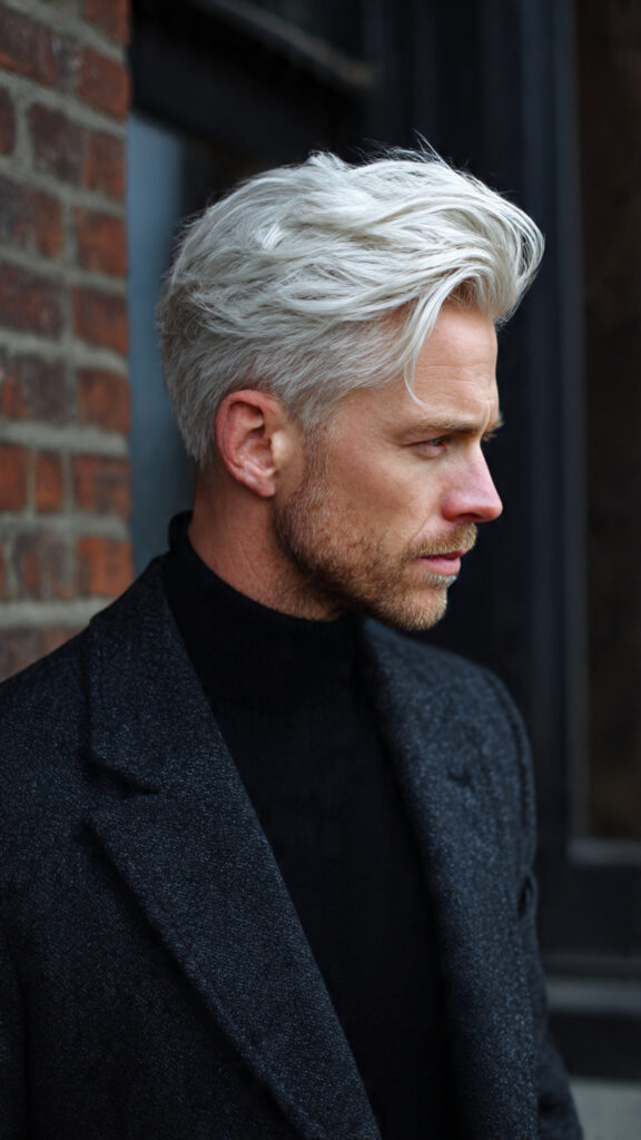 the icy blonde side part hairstyle of men