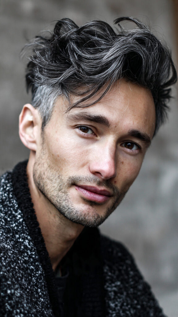 men s hair with charcoal gray balayage