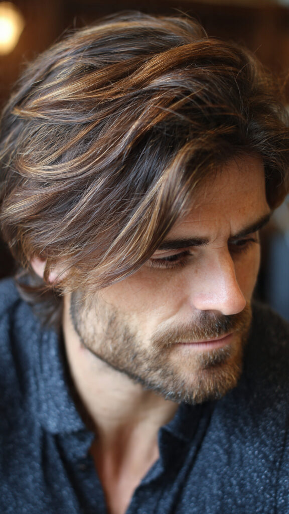 men s hair with honeyed brunette balayage