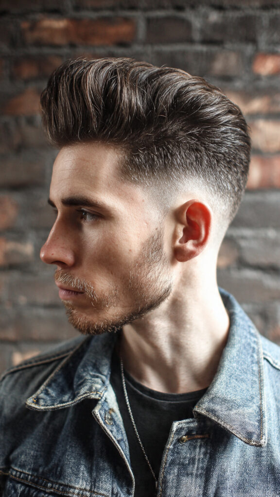 the modern pompadour with a low drop